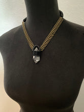 Load image into Gallery viewer, Black Leather & Chain Necklace w/ Quartz (SALE)