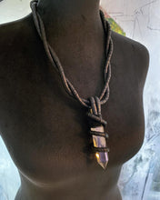 Load image into Gallery viewer, A Black Leather &amp; Crystal Twisted Rope Necklace