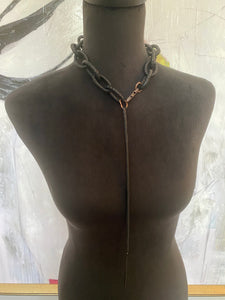 Black Leather Chain Drop Necklace