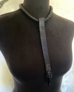Black Leather & Obsidian Drop Necklace (SALE)