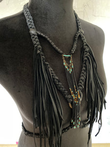 Black Leather Fringe Harness - upcycled (SALE)