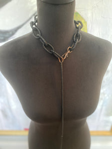 Black Leather Chain Drop Necklace