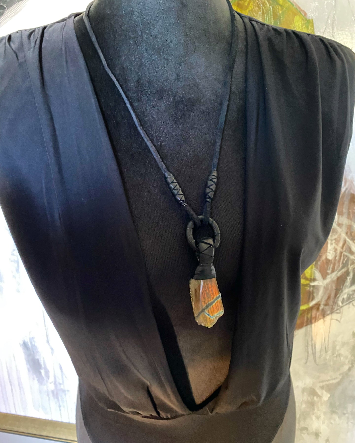 Black Leather & Labradorite Necklace (SALE)