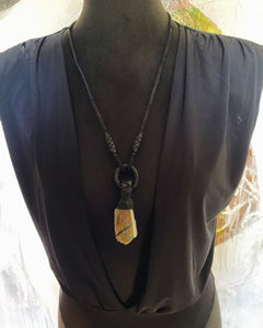 Black Leather & Labradorite Necklace (SALE)