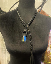 Load image into Gallery viewer, Black Leather &amp; Labradorite Lariat