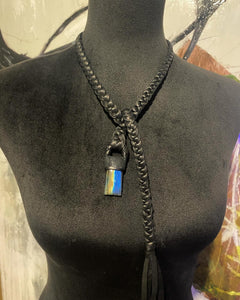 Black Leather & Labradorite Lariat