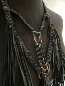 Black Leather Fringe Harness - upcycled (SALE)