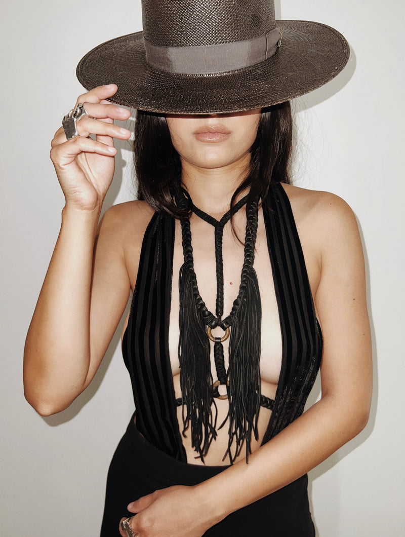 Black Leather Fringe Harness