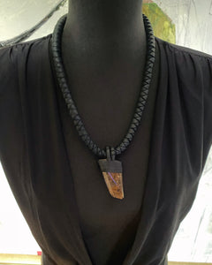 Black Leather & Crystal Necklace