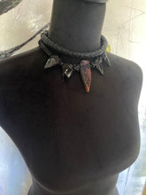 Load image into Gallery viewer, Black Leather &amp; Obsidian Necklace w/ Rattlesnake Vertebrae