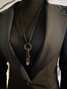 Black Leather & Labradorite Necklace