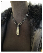 Load image into Gallery viewer, Black Leather &amp; Prasiolite Quartz Necklace