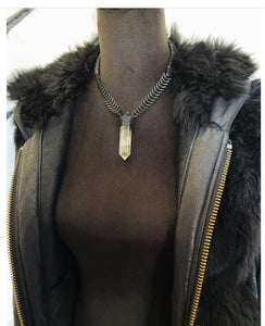 Black Leather & Prasiolite Quartz Necklace