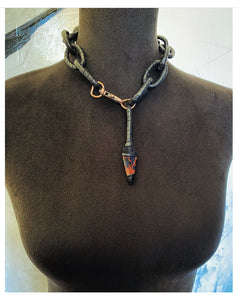 Black Leather Chain & Mahogany Obsidian Necklace