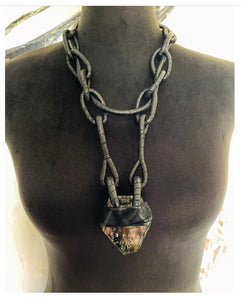 Black Leather Chain & Garden Quartz Necklace
