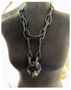 Black Leather Chain & Garden Quartz Necklace