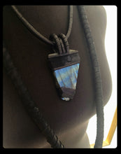 Load image into Gallery viewer, Black Leather &amp; Labradorite Necklace