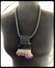 Load image into Gallery viewer, Black Leather &amp; Amethyst Necklace