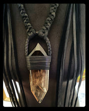 Load image into Gallery viewer, Black Leather &amp; Smokey Quartz Fringe Necklace