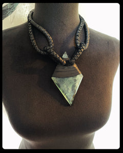 Black Leather & Diamond Fluorite Necklace