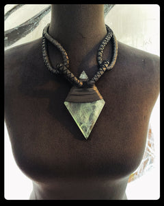 Black Leather & Diamond Fluorite Necklace