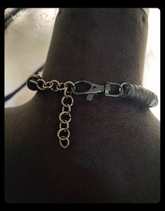 A Black Leather & Clear Quartz Necklace