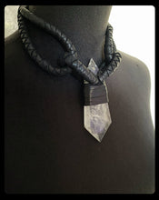 Load image into Gallery viewer, A Black Leather &amp; Clear Quartz Necklace