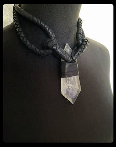 A Black Leather & Clear Quartz Necklace