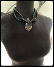 Load image into Gallery viewer, Black Leather &amp; Smokey Quartz Choker Necklace