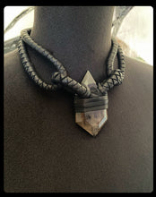 Load image into Gallery viewer, Black Leather &amp; Smokey Quartz Choker Necklace