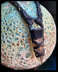 Black Leather & Hematite Tower Necklace (SALE)
