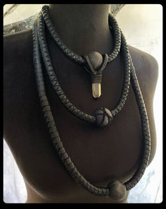 Leather & Citrine Tiered Necklace w/ Beads