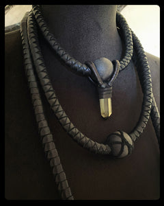 Leather & Citrine Tiered Necklace w/ Beads