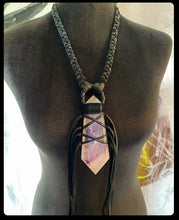 Load image into Gallery viewer, Black Leather Fringe &amp; Amethyst Necklace