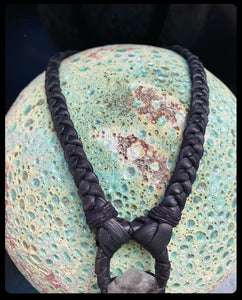 Black Leather Fringe & Amethyst Necklace