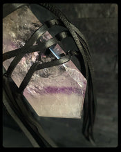 Load image into Gallery viewer, Black Leather Fringe &amp; Amethyst Necklace