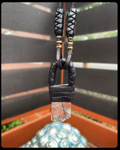 Load image into Gallery viewer, Black Leather &amp; Rutilated Quartz Necklace