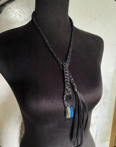 Black Leather & Labradorite Lariat