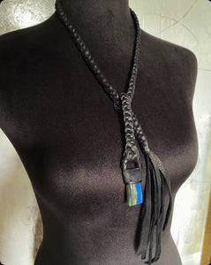 Black Leather & Labradorite Lariat