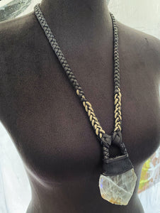 Black Leather & Labradorite Necklace (SALE)