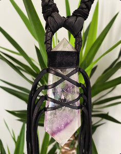 A Black Leather Fringe & Amethyst Necklace (SALE)