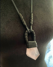 Load image into Gallery viewer, Black Leather &amp; Rose Quartz Necklace(SALE)