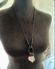 Load image into Gallery viewer, Black Leather &amp; Rose Quartz Necklace(SALE)