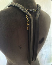 Load image into Gallery viewer, Leather &amp; Megaladon Tooth Braided Necklace