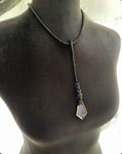 Load image into Gallery viewer, A Black Leather &amp; Quartz Drop Necklace w/ Rattlesnake Vertebrae