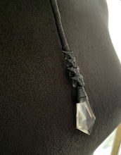 Load image into Gallery viewer, A Black Leather &amp; Quartz Drop Necklace w/ Rattlesnake Vertebrae