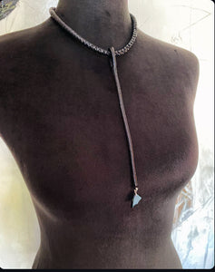 Leather & Blue Tourmaline Drop Necklace (SALE)