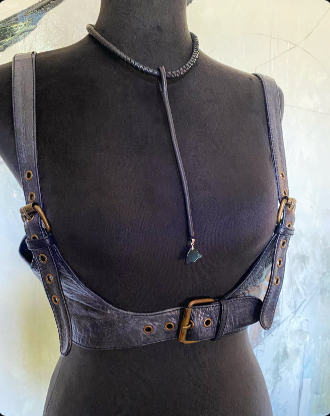 Leather & Blue Tourmaline Drop Necklace (SALE)