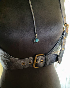 Leather & Blue Tourmaline Drop Necklace (SALE)