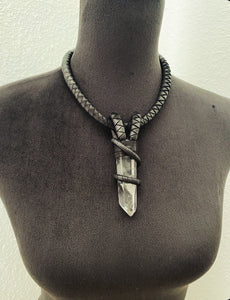 A Black Leather & Crystal Choker Necklace